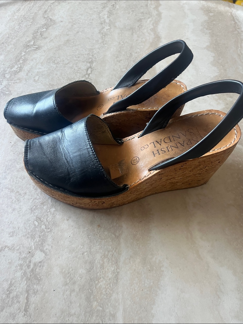 Source Unknown Black Leather Slingback Sandals
